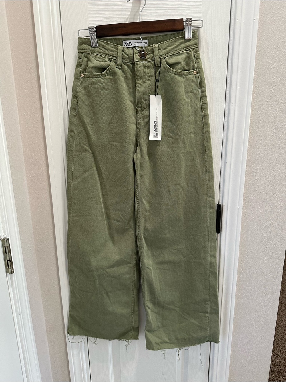 ZARA Olive Green High-Rise Wide Leg Jeans